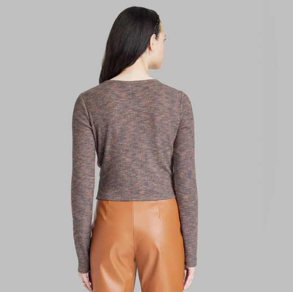 Brown Long Sleeve Lace Up Front Keyhole Blouse  Wild Fable Women's - Picture 2 of 6